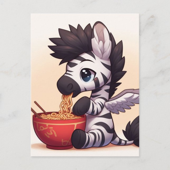 Cartão Postal Zebra Angel Eating Ramen Adorável (Frente)