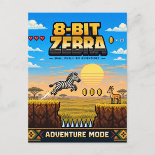 Cartão Postal Zebra, Arte Pixel Retro de 8 Bits