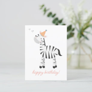 Cartão Postal Zebra de Desenho Animado Fofo - Aniversário de Cri