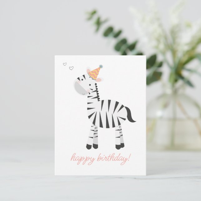 Cartão Postal Zebra de Desenho Animado Fofo - Aniversário Infant (Em pé/Frente)