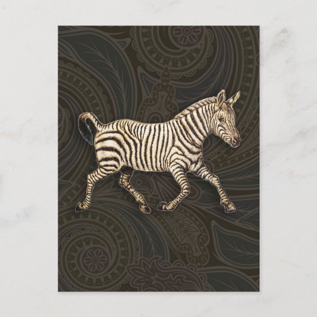 Cartão Postal zebra de safra com design paisley (Frente)