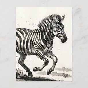 Cartão Postal Zebra Dinâmico em Arte de Tinta Correndo