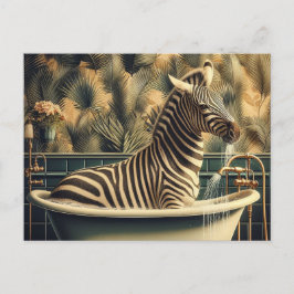 Cartão Postal Zebra Engraçada em Banheira Tropical