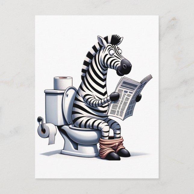 Cartão Postal Zebra Engraçada em Leitura de Banheiro (Frente)