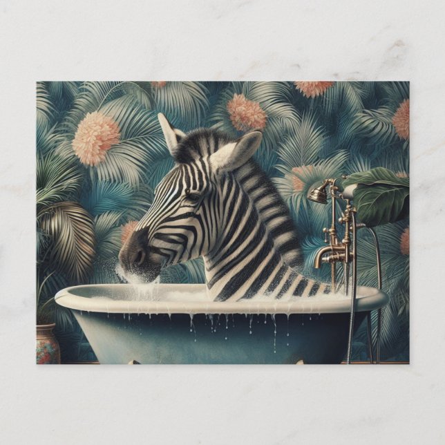 Cartão Postal Zebra engraçada em uma baia de banheira (Frente)