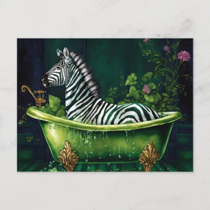 Cartão Postal Zebra engraçada numa Banheira Verde