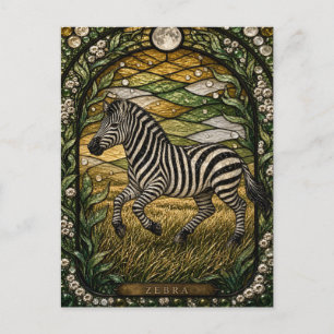 Cartão Postal Zebra Grama Iluminada Vidro Manchado
