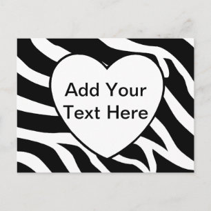 Cartão Postal Zebra Print Stripes White Heart