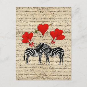 Cartão Postal zebras de safra e coração
