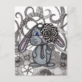 Cartão postal zen doodle adorável de coelho desenh