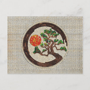 Cartão Postal Zen Enso Circle e Bonsai Tree Mosaic