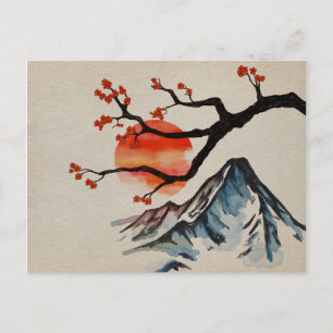Cartão Postal Zen Serenity Landscape - Sakura Mountain Sunset