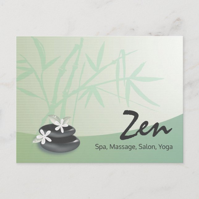Cartão Postal ZEN Stone Bamboo YOGA SPA Massagem Terapêutica Sal (Frente)