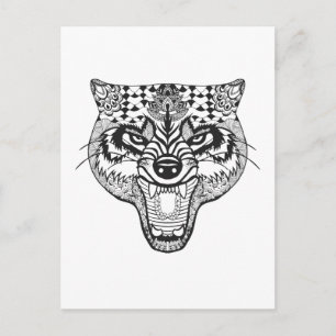 Cartão Postal Zentangle inspirou o lobo