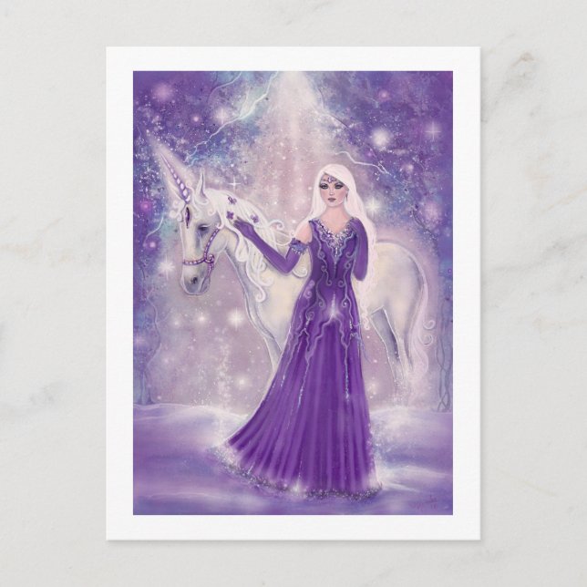 Cartão Postal Zephyr unicorn e fada-arte por Renee Lavoie (Frente)