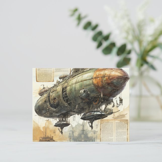 Cartão Postal Zeppelin Steampunk Antigo (8) (Em pé/Frente)