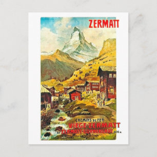 Cartão Postal Zermat, pico de montanha, Suiça, vinheta de verão