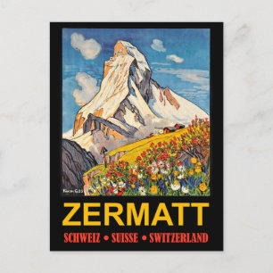 Cartão Postal Zermatt, pico de montanha, viagens vintage de Suiç