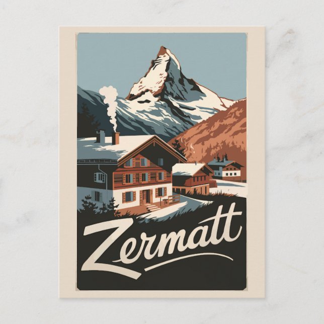 Cartão Postal Zermatt Suiça Art Vintage (Frente)