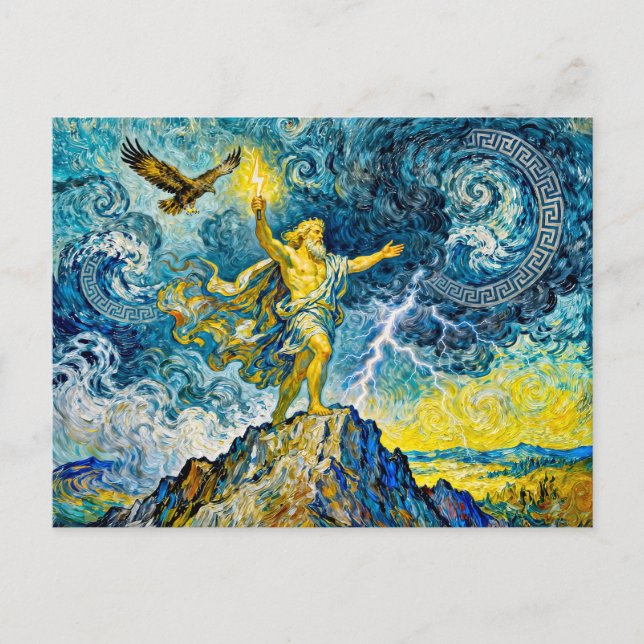 Cartão Postal Zeus on Stormy Rocks with Lightning Bolt and Eagle (Frente)