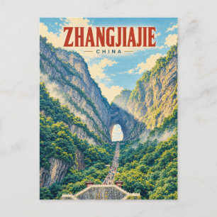 Cartão Postal Zhangjiajie China Arte de Viagem Vintage