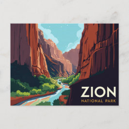Cartão Postal Zion Canyon Narrows Vintage Poster