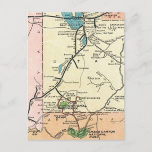 Cartão Postal Zion - Grand Canyon Vintage Map