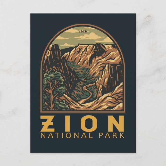 Cartão Postal Zion National Park Retro Emblem (Frente)