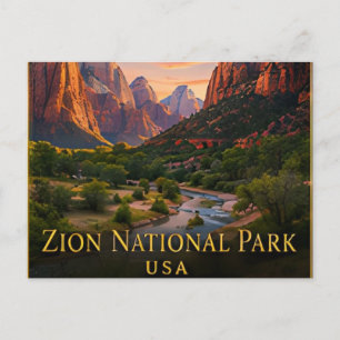 Cartão Postal Zion Utah Falésias Vermelhas & Canyon do Rio Virgi