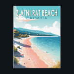 Cartão Postal Zlatni Rat Beach Viagem Art Vintage<br><div class="desc">Zlatni Rat Beach,  design de arte vetorial da Croácia. O Rato de Zlatni,  muitas vezes conhecido como Cabo Ouro ou Corno Ouro,  é um pedaço de terra a oeste da cidade portuária de Bol.</div>