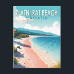 Cartão Postal Zlatni Rat Beach Viagem Art Vintage<br><div class="desc">Zlatni Rat Beach,  design de arte vetorial da Croácia. O Rato de Zlatni,  muitas vezes conhecido como Cabo Ouro ou Corno Ouro,  é um pedaço de terra a oeste da cidade portuária de Bol.</div>