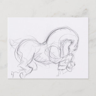 Cartão postal Zodiac de 3 Cavalos de Desenho Origi