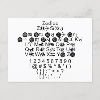 Cartão Postal Zodiac - Folha de Amostra de Font Zazzle com Guia