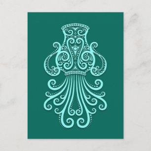 Cartão Postal Zodiac Intriciado Azul-Teal