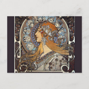 Cartão Postal Zodiac Woman de Alphonse Mucha - Vintage Art