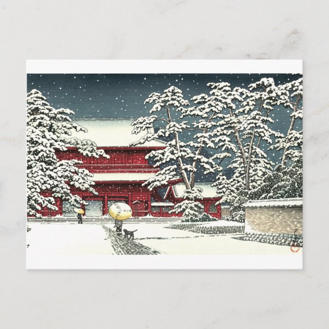 Cartão Postal "Zojoji in Snow", por Kawase Hasui 川 瀬 巴 水 (Frente)