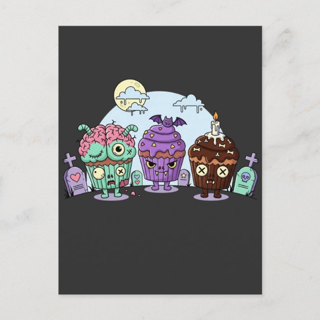 Cartão Postal Zombie Cupcake Halloween (Frente)