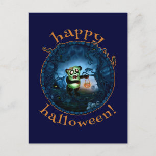 Cartão Postal Zombie Panda Happy Halloween