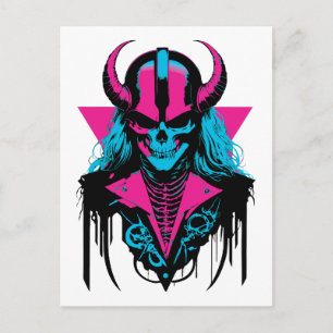 Cartão Postal Zombie Skull medieval colorida