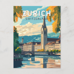 Cartão Postal Zurich Suiça Art Vintage