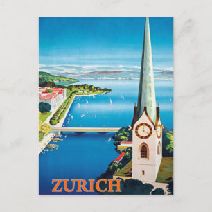 Cartão Postal Zurique, cidade Suiça, vista real na torre de rel