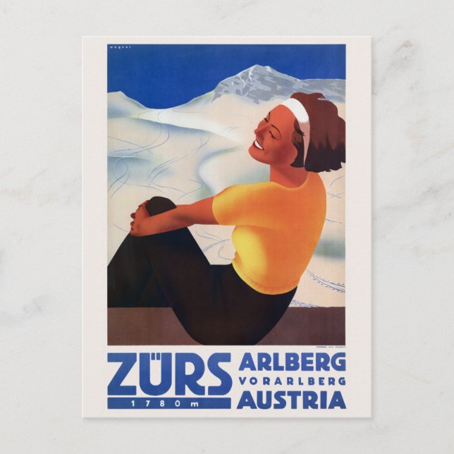 Cartão Postal Zürs Áustria Poster vintage 1935 (Frente)