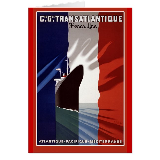 Cartão Poster da Linha de Cruzeiros Franceses Atlântica (Frente)