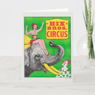 Cartão Poster de Circo Mostrando A Uma Mulher Um Elefante