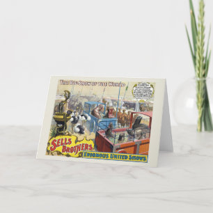 Cartão Poster de Circo Mostrando Animais Selvagens Em Gai