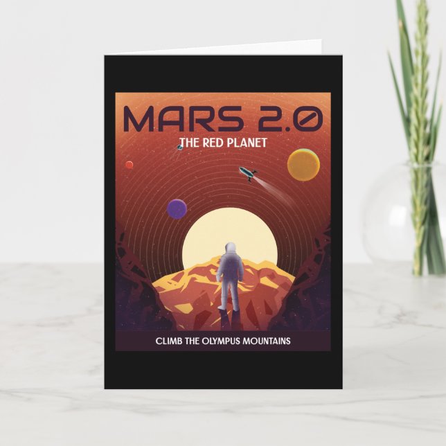 CARTÃO POSTER DE ESPAÇO RETRO DO PLANETA VERMELHO MARS 2. (Frente)
