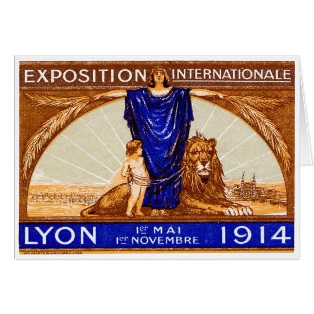 Cartão poster de Expo Internacional Lyon 1914 (Frente horizontal)