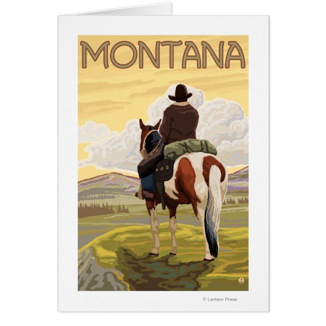 Cartão Poster de viagens Cowboy & HorseMontanaVintage (Frente)