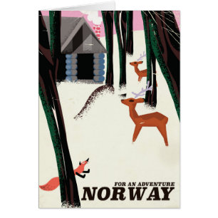 Cartão Poster de viagens de desenho animado da Noruega