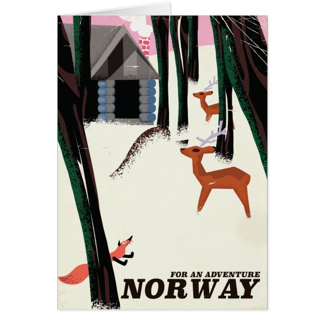 Cartão Poster de viagens de desenho animado da Noruega (Frente)
